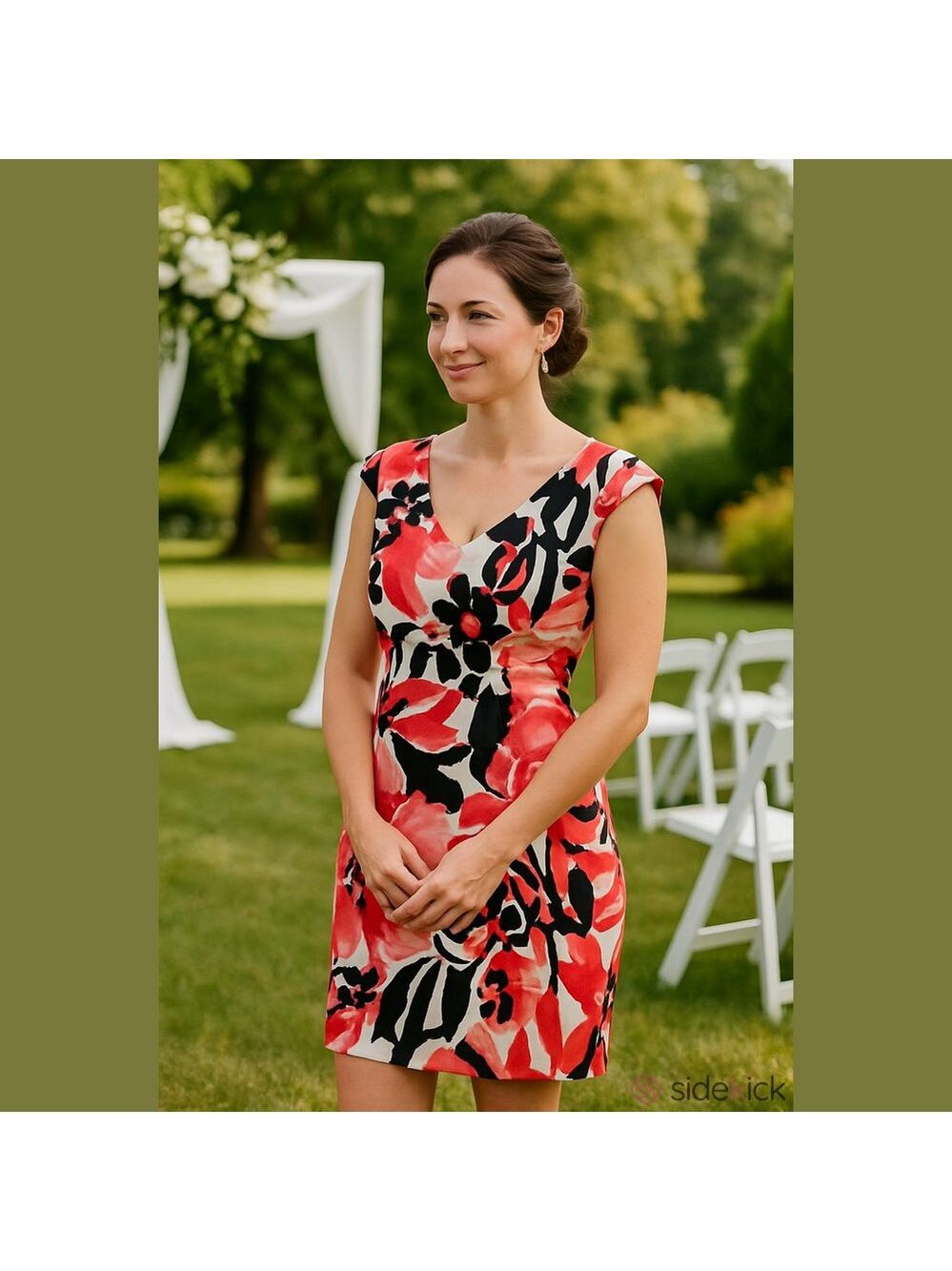4/$97 Deal! Connected apparel Coral, Black & White Floral Midi Dress